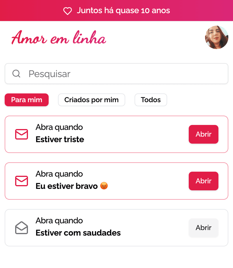 Interface do Abra Quando
